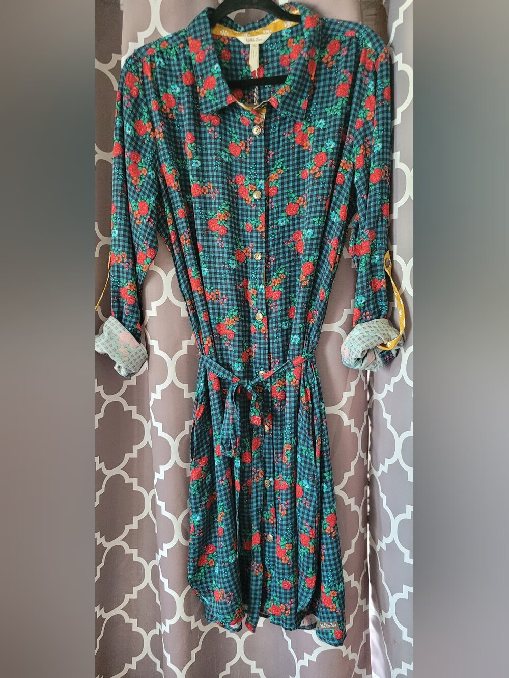 Matilda Jane Floral Plaid Button-Front Women's Shirt Dress